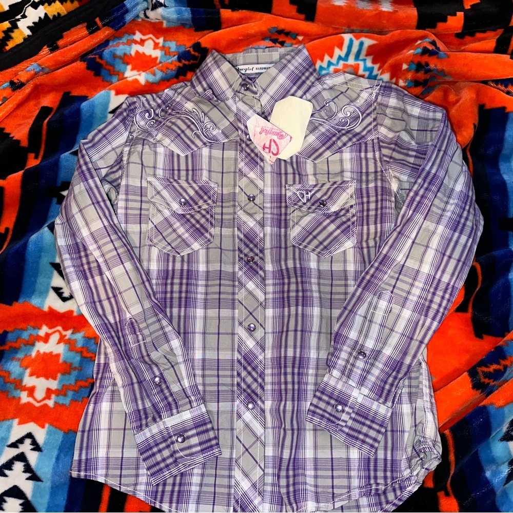 Cowgirl Hardware Plaid Purple Shirt - Youth Medium